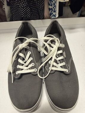 Vans Gray Canvas Lace-Up Sneakers with White Laces
